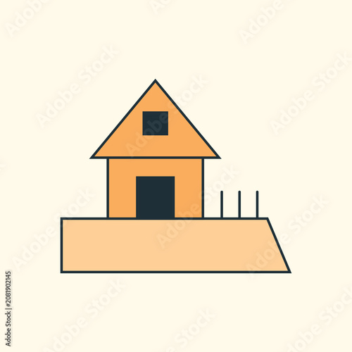 Minimalist vector icon of a small house or suburban cottage with building