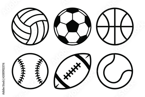 Set of various sports balls icons
