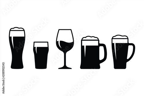 Set of various drink glasses icons