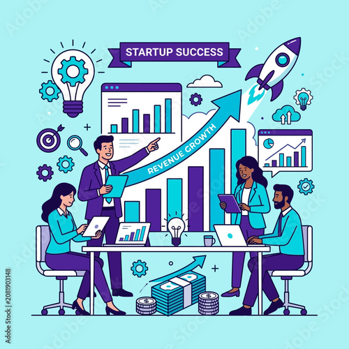Startup Success And Revenue Growth Business Meeting Illustration