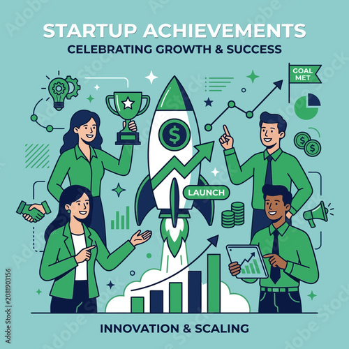 Startup Success Celebration Illustrating Growth and Innovation Ventures