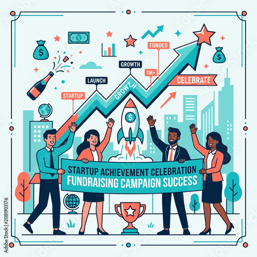 Startup Success Celebration And Fundraising Campaign Achievement Illustrration