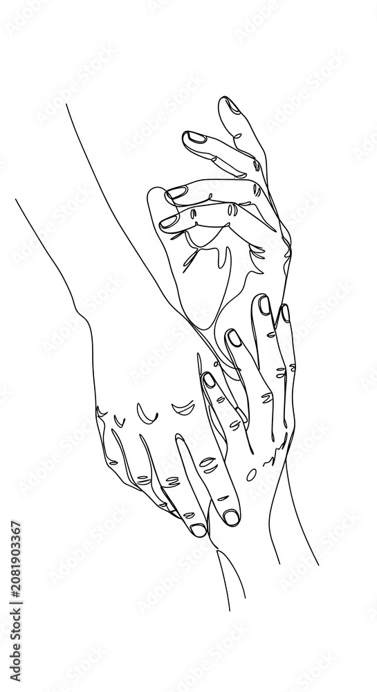 Fototapeta premium Minimal Line Art Hands Touching in Simple White Background