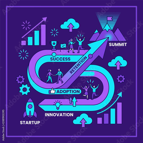 Startup Innovation To Business Success And Summit Growth Illustration