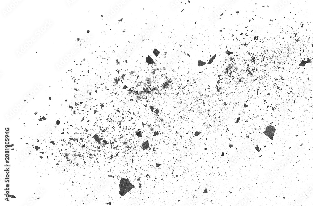 Obraz premium Black charcoal dust with ash and soot, flying, gunpowder scattered, isolated on white background and texture, clipping path, design element
