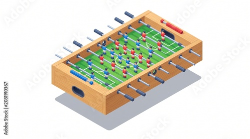3D Isometric Foosball Table Vector Illustration Isolated on White Background