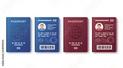 3D Isometric Passport Collection with Travel ID Cards Isolated on White Background Vector Illustration