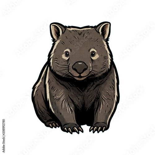 Stylized cartoon wombat illustration on black background
