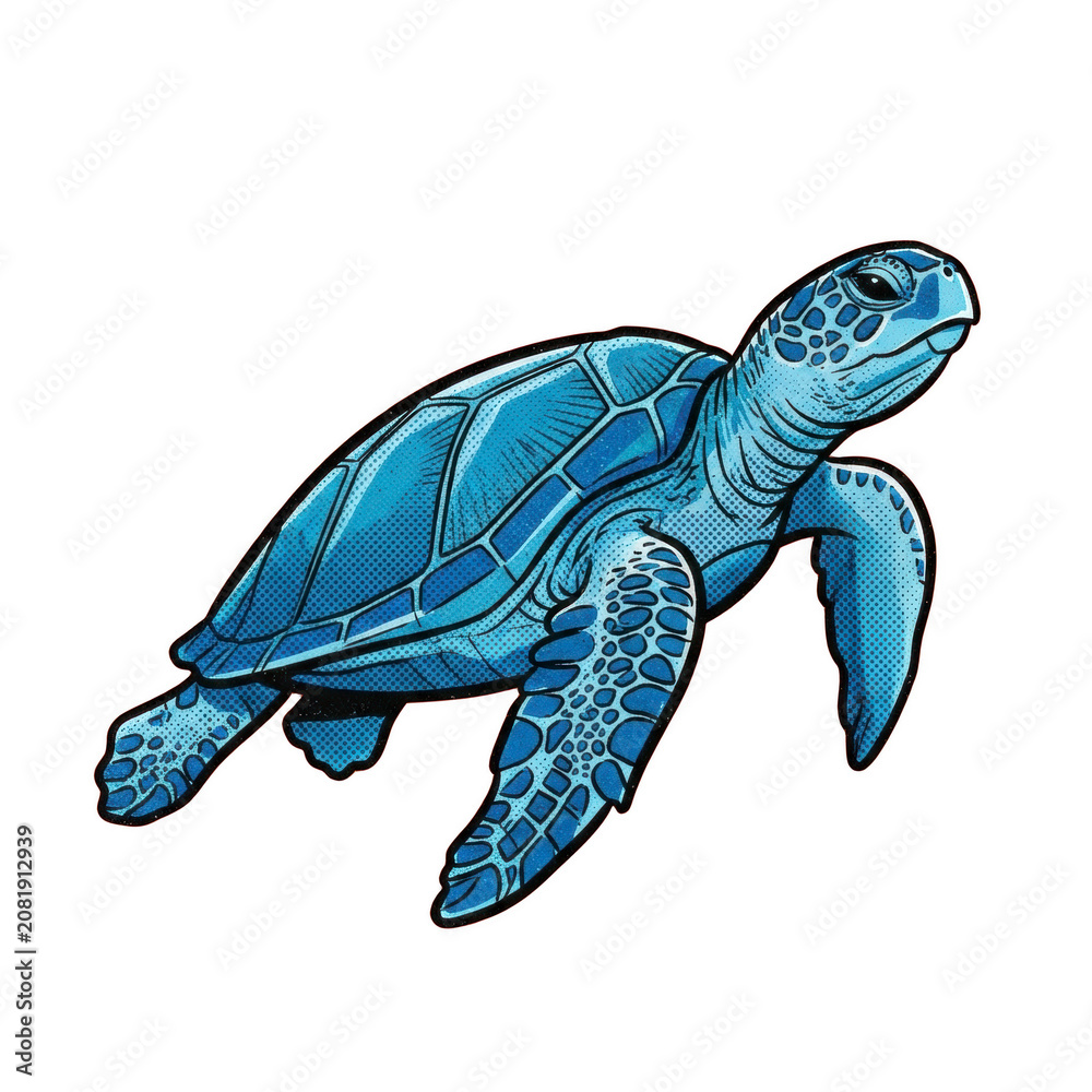 Obraz premium Stylized blue sea turtle illustration on black background