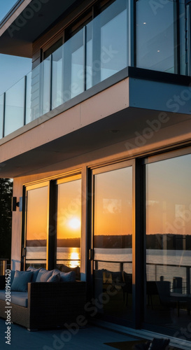 Modern Waterfront Home With Panoramic Sunset Views From Balcony