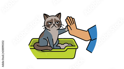 Фотография Grumpy Cat Giving High Five While Sitting in Litter Box