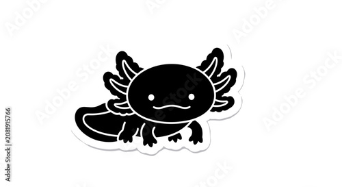Black cartoon axolotl sticker illustration.
