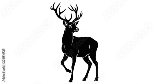 Black Deer Silhouette Walking Alone.