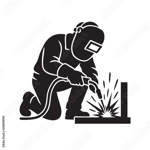 Welder Working on Metal Frame Silhouette Vector Isolated on White Background