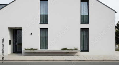 Modern White House Facade With Tall Windows And Minimalist Design