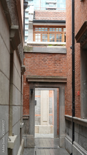 The Shanghai city view with the old buildings as background in summer