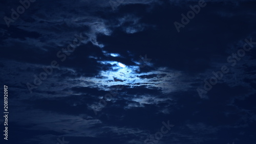 The moon night view with the round and white moon in the sky