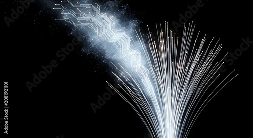 Abstract Visualization of High Speed Fiber Optic Data Transmission and Digital Network Connectivity Flow