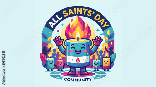 All Saints' Day Community Celebration with Cartoon Candle Characters