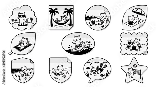 Cute Cat Summer Vacation Collection: Beach, Surf, Relaxing, Swimming, Diving