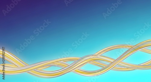 Elegant Glowing Golden Fluid Lines Weaving Through a Soft Blue Gradient Backdrop for Digital Art