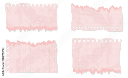 Ripped paper pieces for note, scrapbooking. Vector illustrations mockup set.