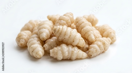 Close up of white cooked chickpeas in bowl.