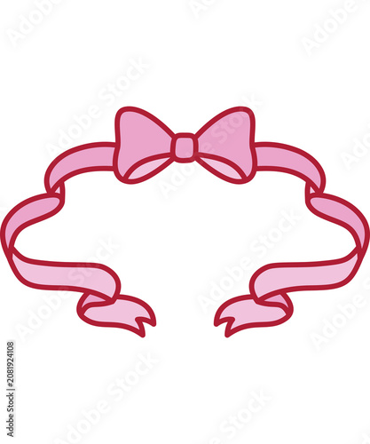 Cute pink ribbon bow arched banner border transparent background, coquette aesthetic vector PNG