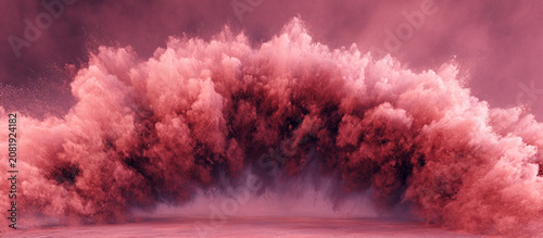 Forceful dust shock plume rising in even arcs on pink