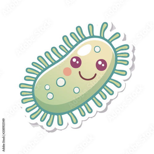 Cute cartoon bacteria with smiley face vector illustration