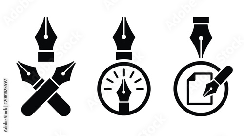 Foto Set of fountain pen nib icons, writing and calligraphy tools, vector illustratio