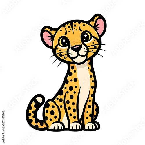 Cartoon giraffe with yellow spots and big eyes.