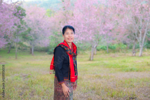 Portrait Photo of Northeastern Thai women with traditional costumes.Thai silk dress concept