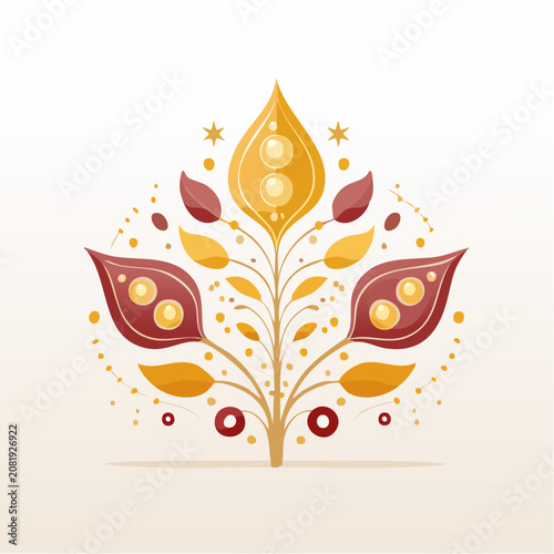 Ornamental Plant with Leaves and Flower in Flat Style