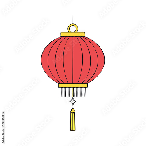 Red Paper Lantern with Tassel Vector Illustration