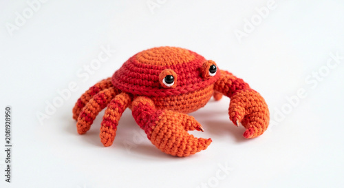 Crab photo for nursery decor with crochet ocean toy and soft handmade style