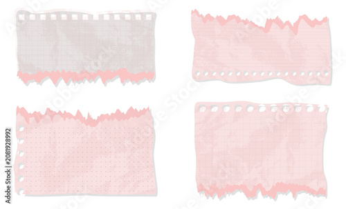 Ripped paper pieces for note, scrapbooking. Vector illustrations mockup set.