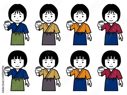 カードを持つ作務衣に前掛けの女性のアイコン