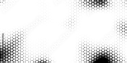 Triangle Shapes Vector Abstract Geometric Technology Background. Radial Composition Halftone Frame Triangular Retro Simple Pattern. Minimal Style Dynamic Tech Wallpaper