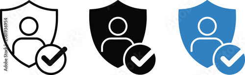 Fotografie Vector illustration of shield icons with person and checkmark symbols representi