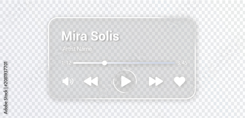 Photos Liquid glass music player interface on transparent background with play button,