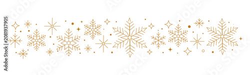 Obraz na płótnie Snowflake border pattern with star elements, elegant line art vector design
