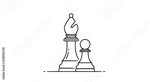 Fotografia Chess game strategy, bishop and pawn icon, simple line art, decision making