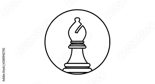 Photos Minimalist bishop chess piece icon inside a circle, black and white outline