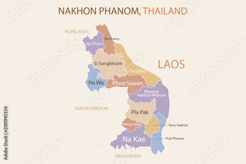 Foto Colorful infographic map of Nakhon Phanom Thailand with administrative district