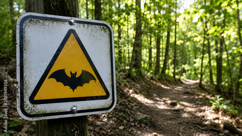 Bat Safety Sign Near Forest Trail