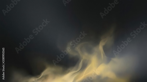 Abstract smoke swirls with soft golden glow in dark