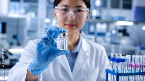 Laboratory Technician Holding Vaccine Vial