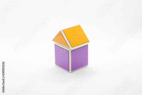 Colorful Magnetic Block House Model on White Background