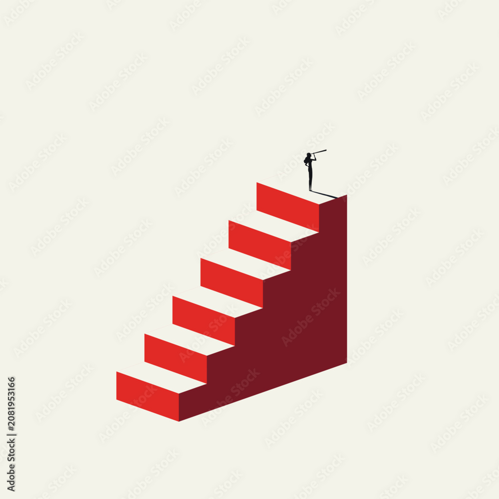 Fototapeta premium Corporate business woman career growth vector concept. Symbol of career ambition, future strategy, leadership, management, market success . Minimal design eps10 illustration.